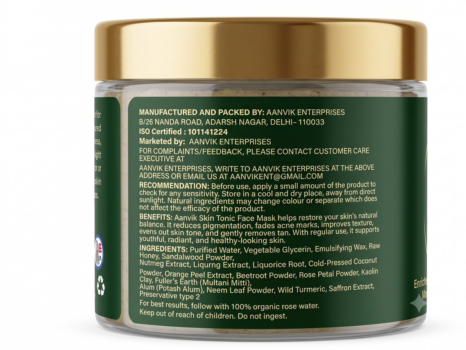 Aanvik Herbal Skin Tonic Face Mask | Honey, Sandalwood & Saffron Ubtan for Glowing Skin - Image 2